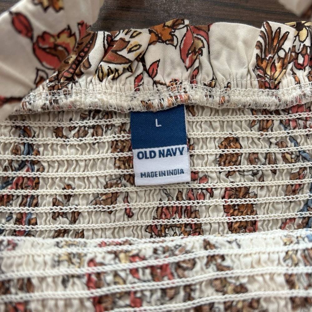 Old Navy Floral Smocked Bodice Peplum Tank Top Womens Large Earth Tones Boho - Picture 12 of 12